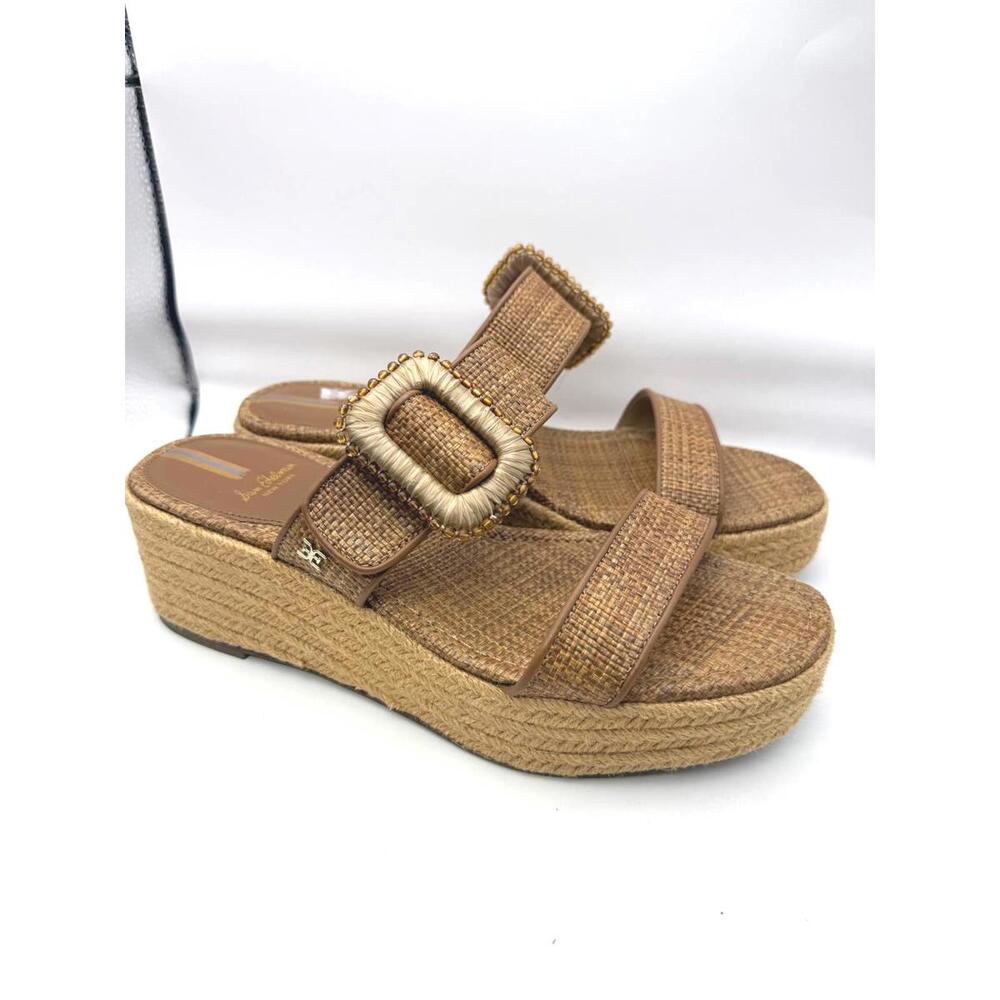 Wedge Slide Sandals with Buckle Detail - Brown